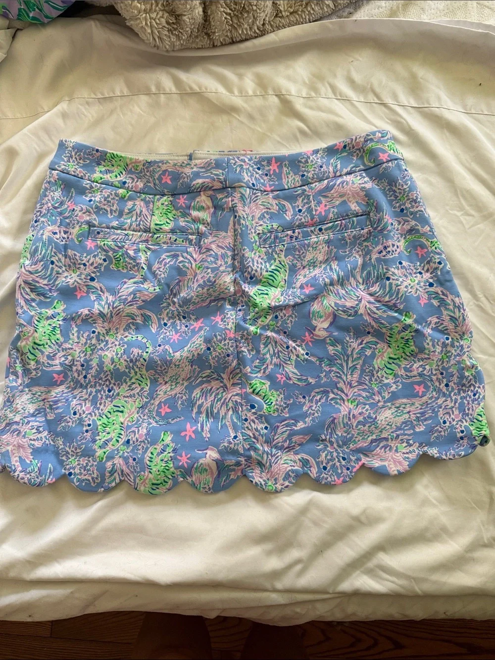 Lilly Pulitzer Light Blue Scalloped Hem Printed Skort with Pink and Lime Accents - Picture 4 of 4